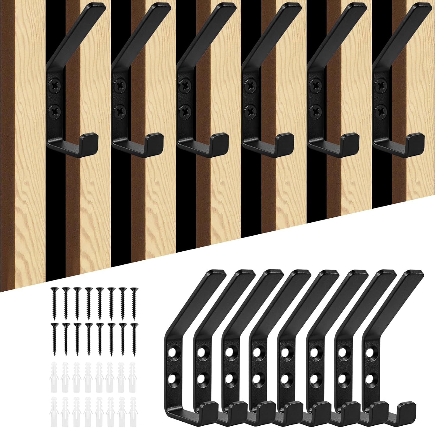 8er-pack Doppel-kleiderhaken, Haken Für Akustikpaneele, Anschraubbare Kleiderhaken Für Kleidung, Schlafzimmer, Wohnzimmer, Badezimmer, Wandhaken Für Kleiderschrank, Mäntel, Hüte, Metall, Schwarz, 13 M