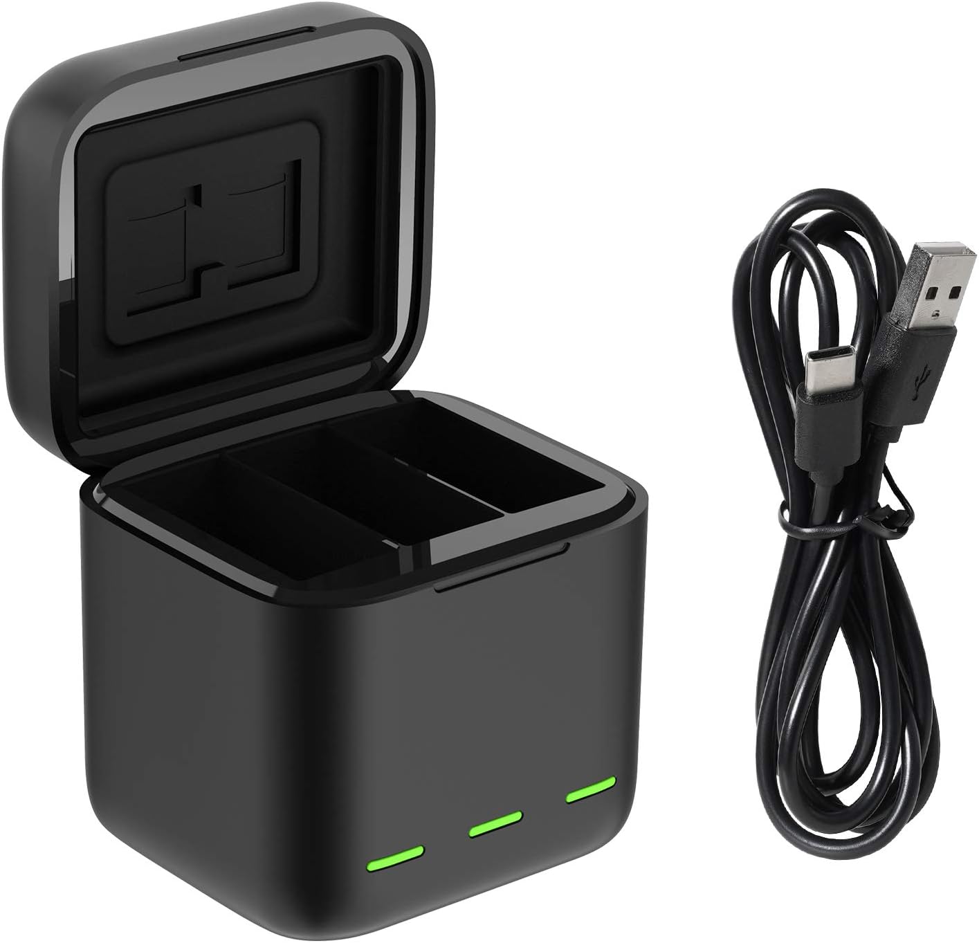 Akkuladegerät Für Gopro Hero 13 Schwarz, Usb-ladekoffer Mit Drei Steckplätzen Und Typ-c-kabel, Akku-tragetasche, Vollständig Kompatibel Mit Original-go Pro 13-zubehör