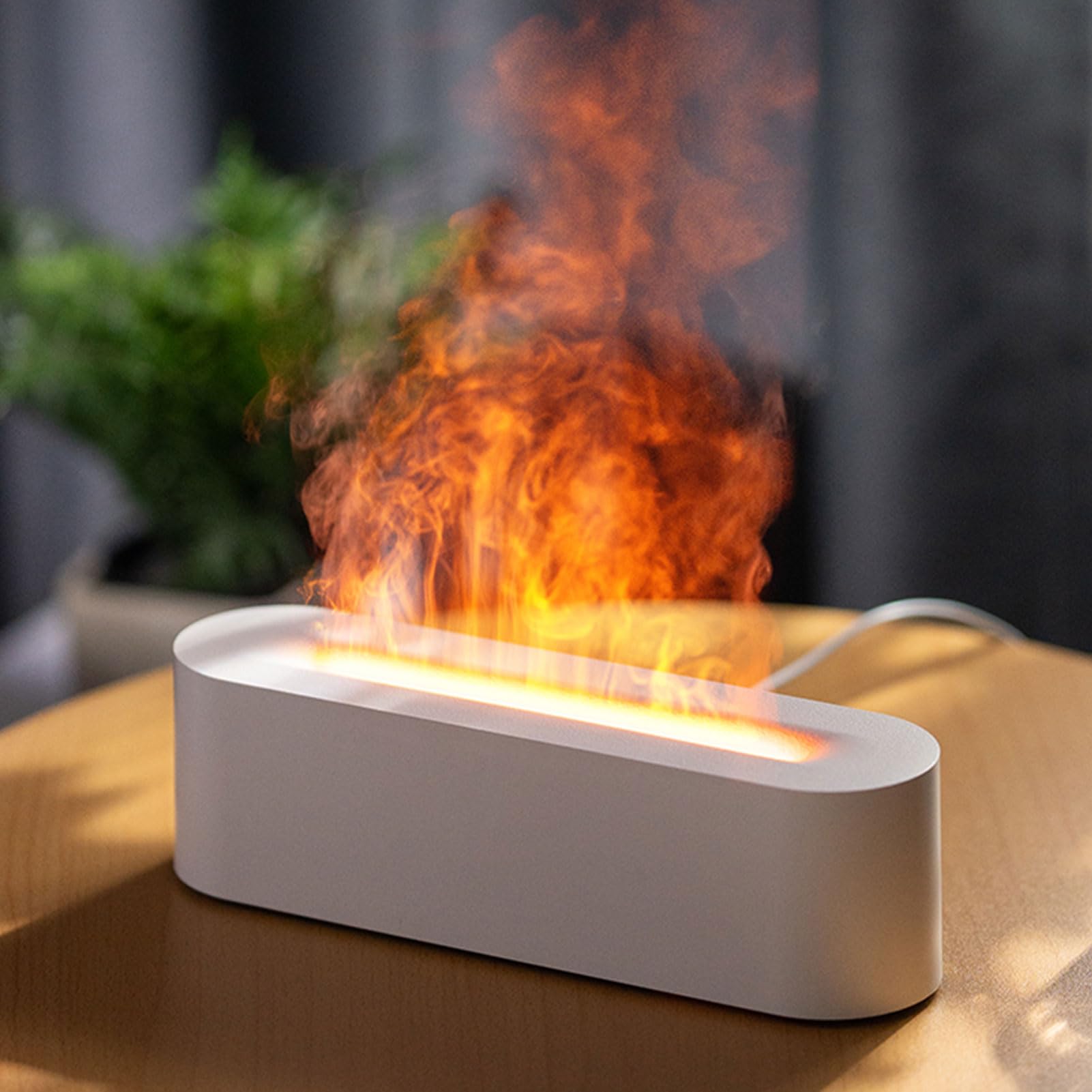 Diffusor Für Ätherische Öle Mit Flammeneffekt, 7-farben-led-lichter, Luftbefeuchter, Raumduftdiffusor, Aromatherapie-diffusor, Timer-funktion Und Wasserlose Automatische Abschaltung, Weiß