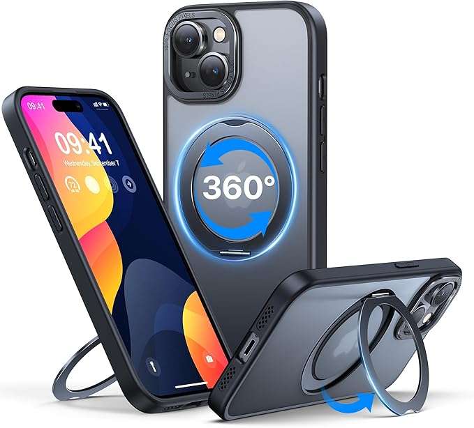 Schutzhülle Mit Rückseite Für Iphone 15 Magsafe Und Ständer, Schwarz
