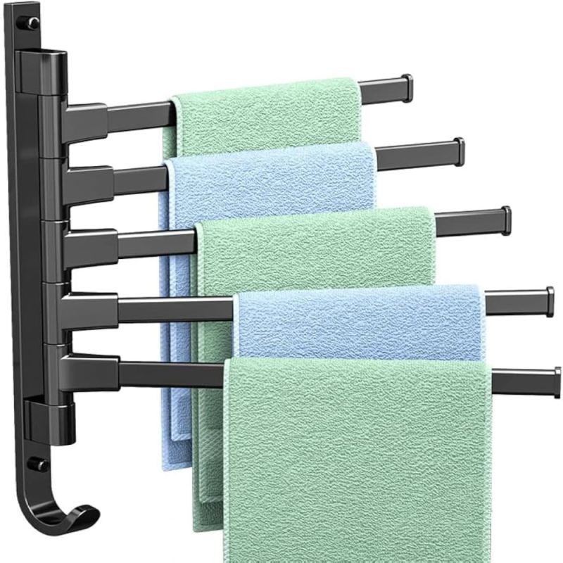 Schwenkbarer Handtuchhalter, Dicke 5-armige Handtuchstange, Platzsparende Wandmontage Mit Haken, Rostfreier Schwenkbarer Handtuchhalter Für Bad Und Küche.