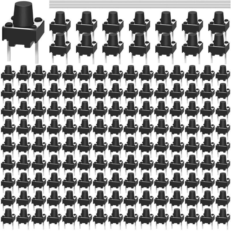 Miniatur-berührungsschalter (6x6x7 Mm) – 150er-packung Mit Lötbaren Anschlüssen Für Leiterplatten, Bedienfelder Und Kameras