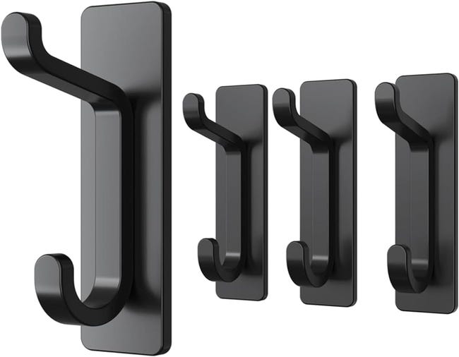 Selbstklebender Wandhaken, Badezimmer-handtuchhalter, Küchen-geschirrtuch-aufhänger, Selbstklebende Garderobe, Schwarz, 4 Stück