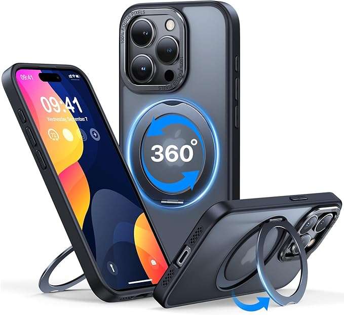 Schutzhülle Mit Magsafe-funktion Und Ständer Für Iphone 15 Pro, Schwarz