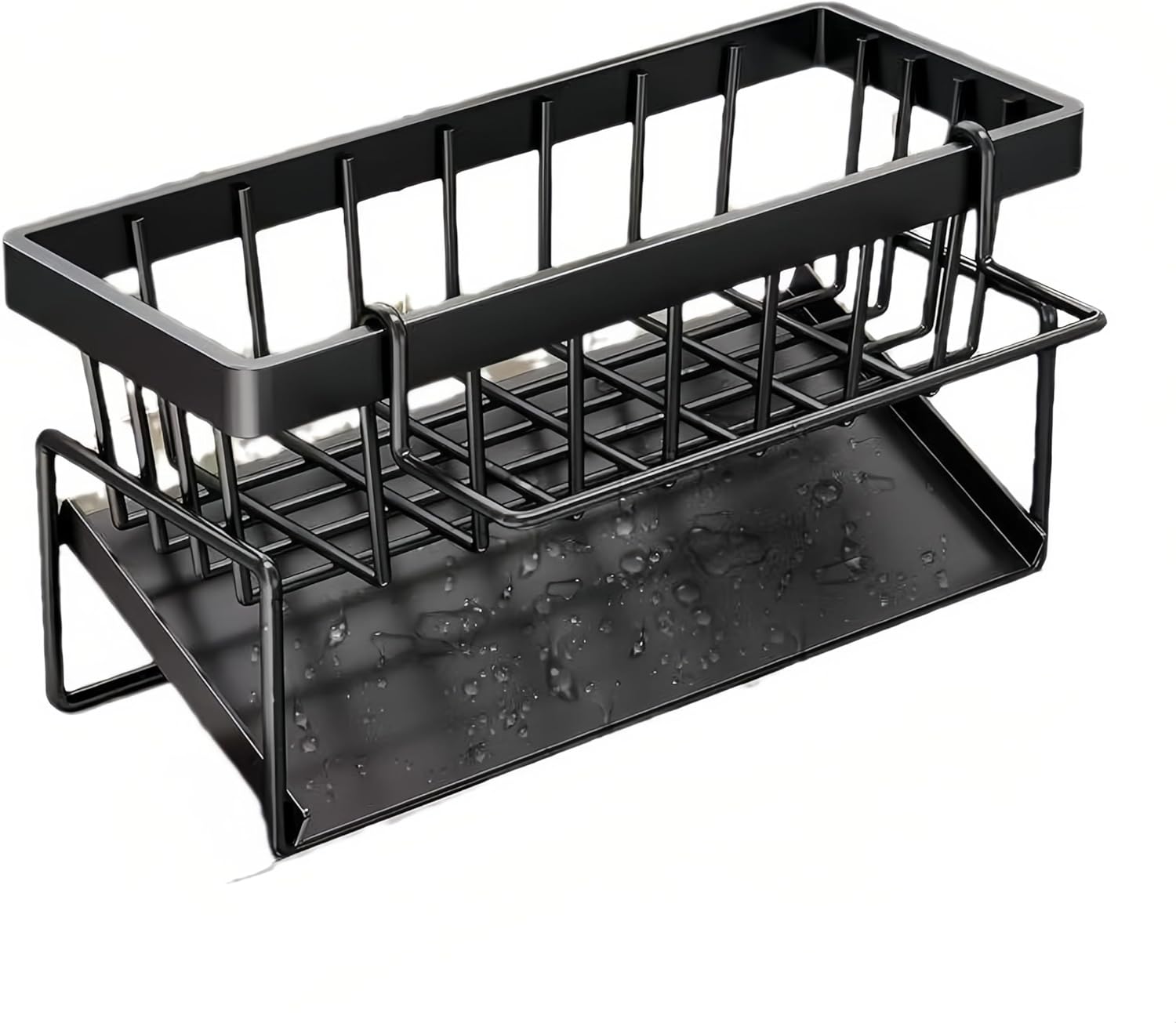 Küchenspüle-caddy Aus Karbonstahl, Selbstentleerender Seifenschale, Schwammhalter Mit Abnehmbarem Geschirrtuchhalter Für Küchenarbeitsplatten-organizer, Schwarz