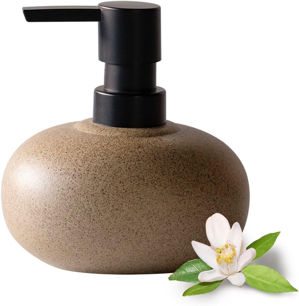 Keramikspender Mit Vintage-steinstruktur, Schwarze Abs-flasche Für Handseife, Shampoo, Spülung Für Badezimmer Und Küche (300 Ml)