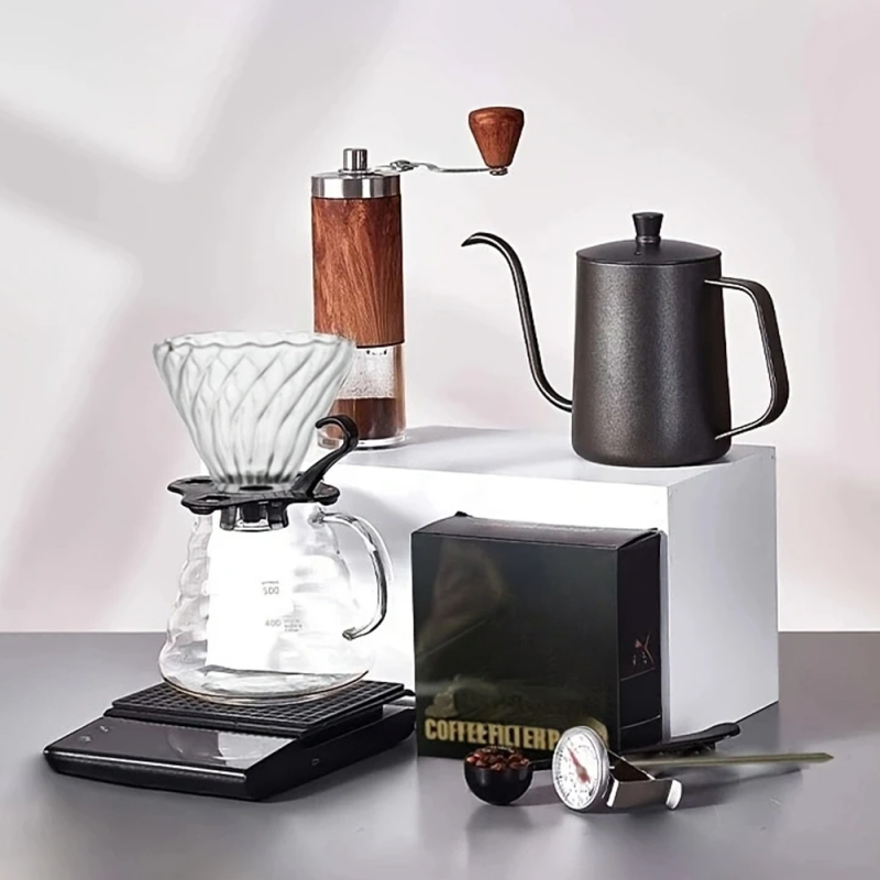 Kaffeemaschinen-set, 8-teiliges Filterkaffee-set, V60 Manuelles Filterkaffeemaschinen-set, Manuelles Brüh-kaffeemaschinen-set Mit Kaffeewaage/kaffeemaschine/kaffeefilter (tragbare Geschenkbox)