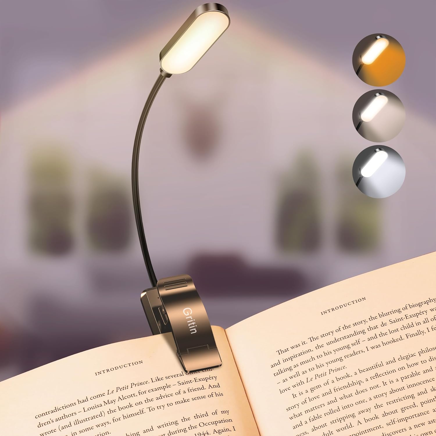 Leselampe Mit 16 Leds, Buchlampe Mit 3 Augenschutzmodi – Stufenlos Dimmbar, Wiederaufladbar, Flexible Klemmleuchte, Schwarz