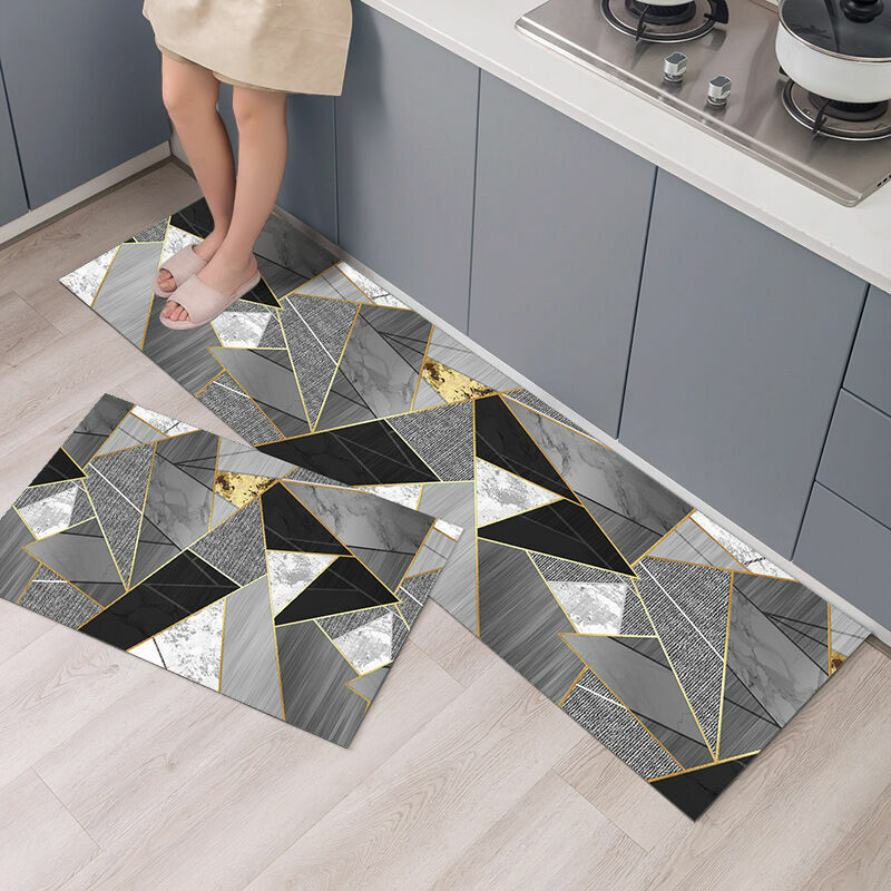 Rutschfeste Küchenmatten, 2er-set, Absorbieren Wasser Und Öl, Küchenmatte, Staubdichte Wasserdichte Matte Für Den Innenbereich, 40 X 60 + 40 X 120 Cm (schwarze Geometrie)