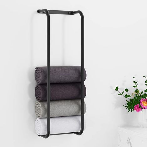 Ästhetischer Wandhandtuchhalter, 76,5 × 26 × 15 Cm, Mattschwarz, Handtuchorganizer Für Gerollte Handtücher, Praktischer Handtuchhalter Fürs Badezimmer