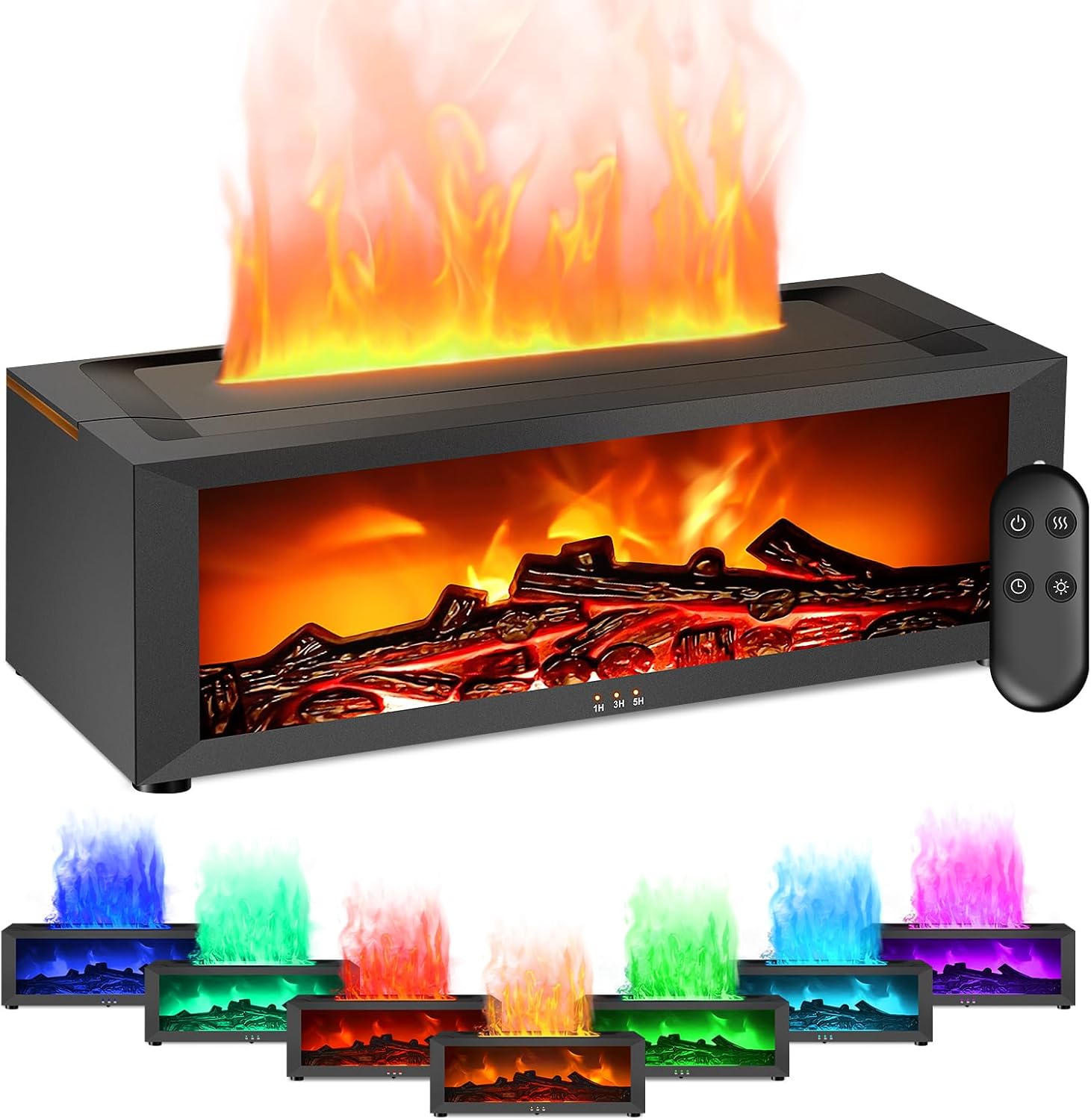Kamin-diffusor Für Ätherische Öle, Flammen-heimduft-diffusor Mit Fernbedienung, 7 Arten Von Led-lampen Mit Timer, Ideal Für Heim- Und Bürosportarten (schwarz)