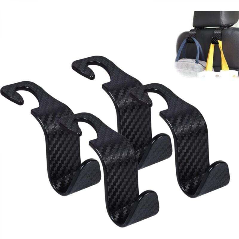 [niemals Verwendet] 4er-set Autositz-kopfstützenhaken, Universeller Aufbewahrungsorganizer Für Handtaschen, Geldbörsen, Mäntel, Kariertes Muster, Schwarz