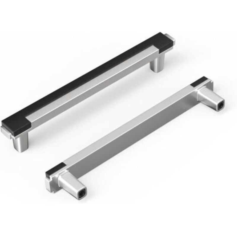 [niemals Verwendet] Set Mit 2 Quadratischen Küchenschubladengriffen, Zinklegierung, Schwarz Und Silber, 128 Mm Lochabstand