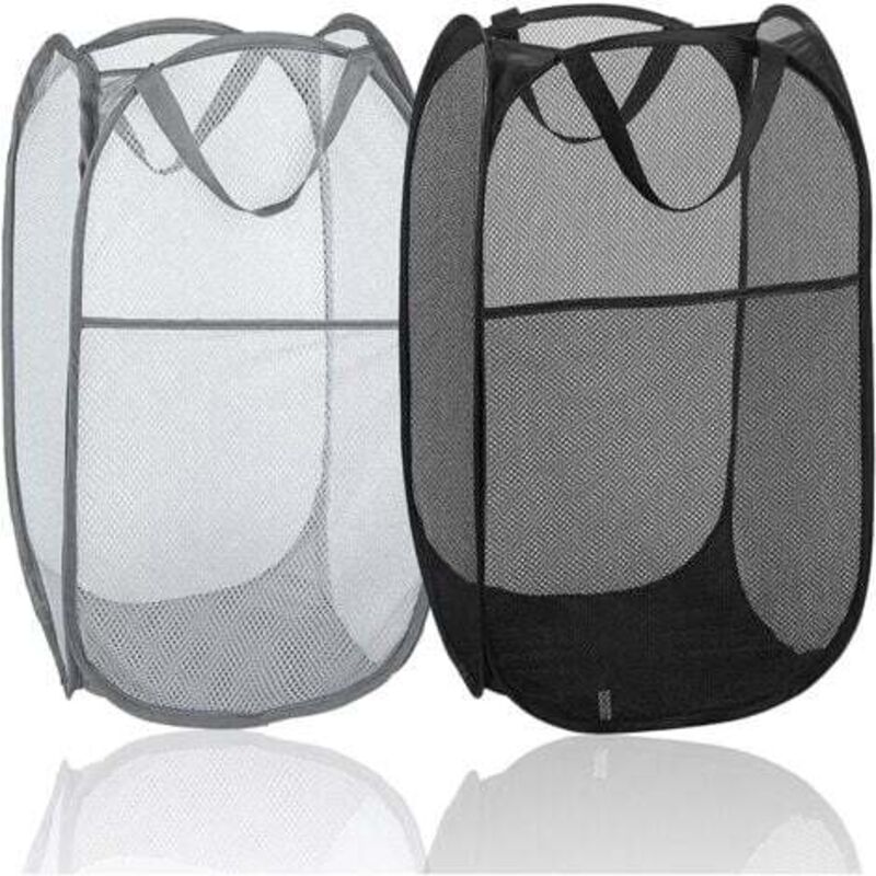 [niemals Verwendet] Set Mit 2 Faltbaren Wäschekörben Aus Netzgewebe Mit Robusten Griffen, Ideal Für Zuhause, Kinderzimmer, Studentenwohnheim Und Reisen.