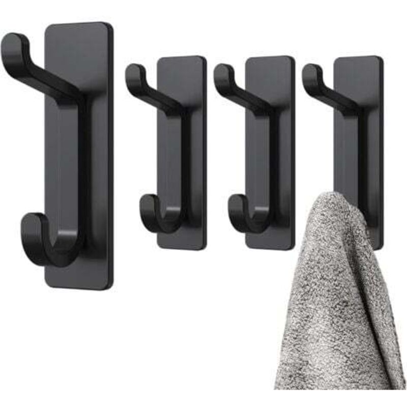 [niemals Verwendet] 4-teiliges Set Schwarzer Klebehaken Für Die Wand, Handtuchhalter Für Bad Und Küche, Geschirrtuchhaken, Selbstklebende Garderobe, Bohrfreie Wandmontage, Wasserdicht, Rostfrei