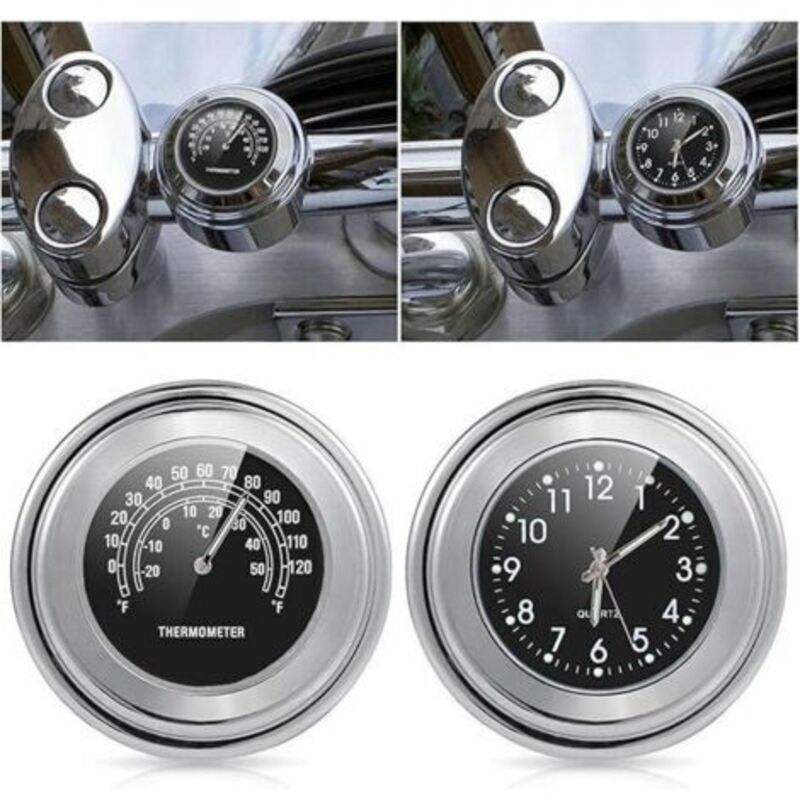 [niemals Verwendet] Stück (schwarze Oberfläche: Dauer + Temperatur) Motorrad-uhr-thermometer 22–25 Mm Lenkerhalterung, Zifferblatt-thermometer, Temperaturanzeige Für Motorräder
