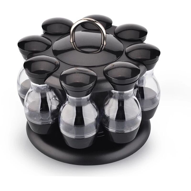 [niemals Verwendet] Drehbarer Gewürzständer, Küchengewürzflaschen-set, 8-teiliges Set, Schwarz