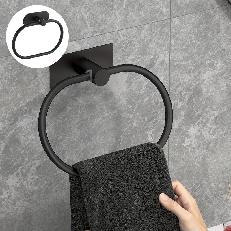 [niemals Verwendet] 180° Klappbarer, Wandmontierter Handtuchhalter Aus Edelstahl, Badezimmer-aufbewahrungsregal Ohne Bohren, Schwarz