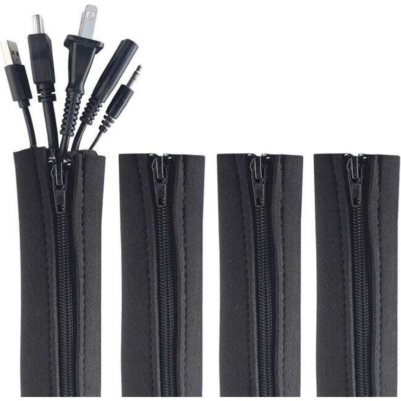 [niemals Verwendet] 4-teiliger Kabelorganizer Mit Reißverschluss Zum Ordnen Und Schützen Von Kabeln Auf Schreibtisch, Computer, Fernseher Usw., 80 Cm, Schwarz