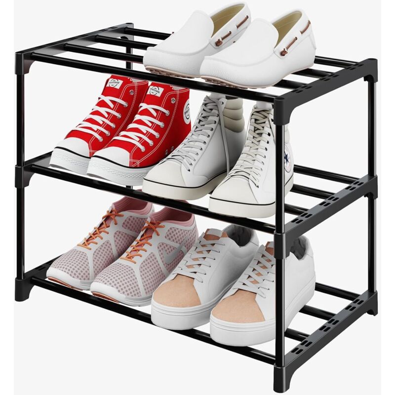 [niemals Verwendet] Stapelbares Schuhregal, Bietet Platz Für 6 Paar Schuhe, Für Flur, Wohnzimmer, Schlafzimmer, Ankleidezimmer, 3 Ebenen (schwarz)