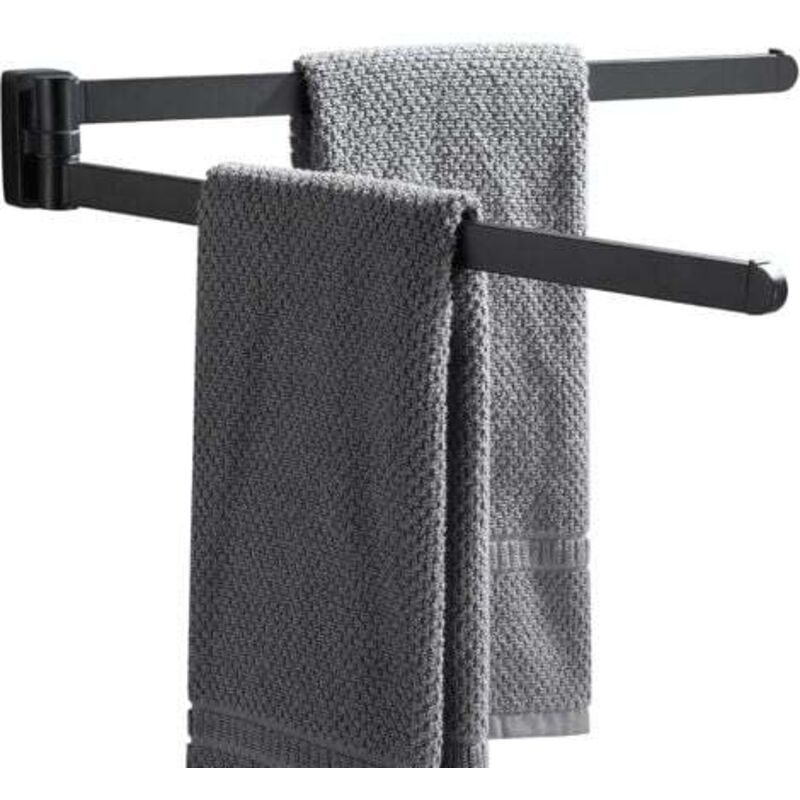 [niemals Verwendet] Schwarzer, Drehbarer Handtuchhalter – Organizer – Platzsparend – Wandmontierter Handtuchhalter – Doppelschwenkstange Fürs Badezimmer