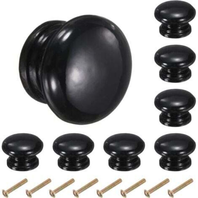 [niemals Verwendet] Set Mit 8 Runden, 33 Mm Großen, Pilzförmigen Holzknöpfen Für Küchenschränke, Küchenschubladen, Dekorative Griffe Für Schubladen, Kommoden Und Kleiderschränke, Schwarz