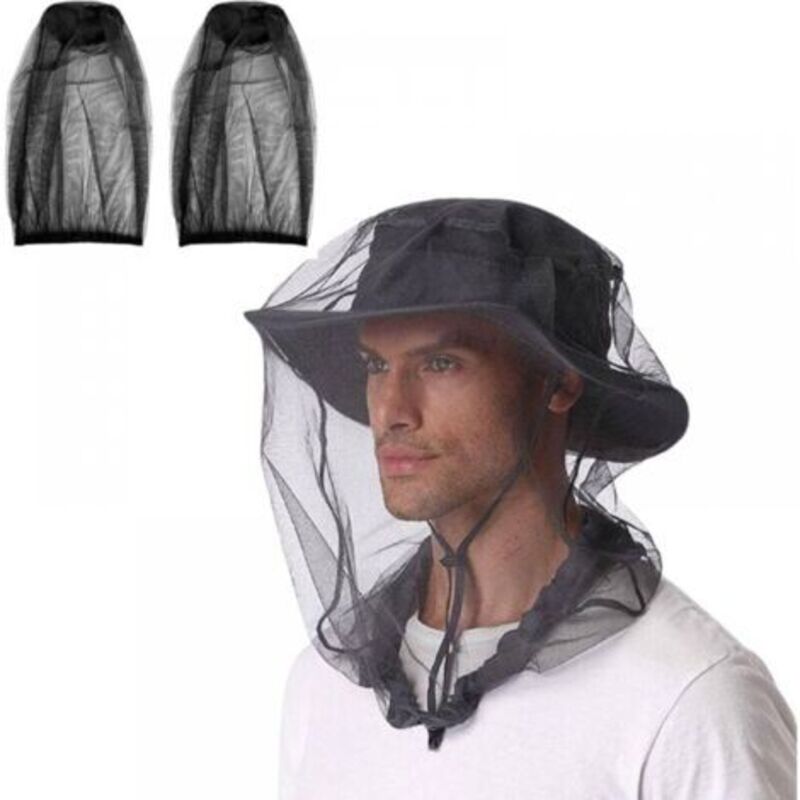 [niemals Verwendet] 2 Stück Schwarze Mückenschutzmütze Mit Moskitonetz Für Gesicht Und Kopf. Ideal Für Imkerei, Angeln, Camping Und Reisen.