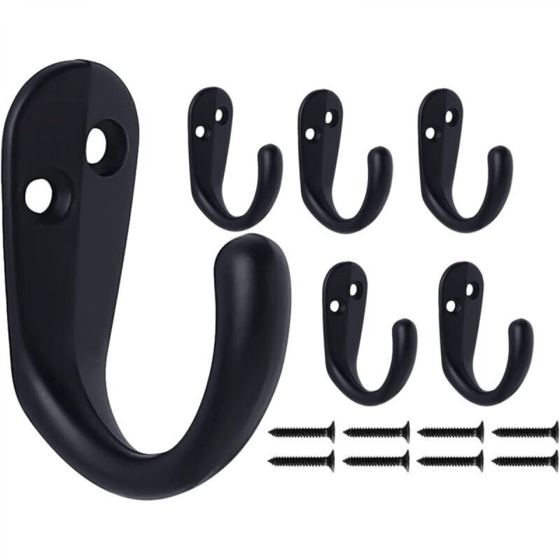 [niemals Verwendet] Schwarzer Kleiderhaken, 6 Robuste Retro-wandhaken Aus Metall, Einzelne Wandhaken Für Zuhause, Eingangsbereich, Küche, Schlafzimmer, Badezimmer, Garage