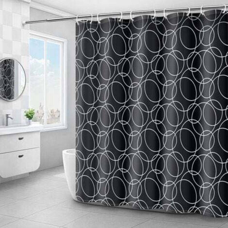 [niemals Verwendet] (schwarz, 180 X 180 Cm) Duschvorhang, Waschbar, Wasserdicht, Maschinenwaschbar, Polyester Mit 12 Ringen