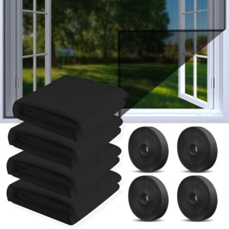 [niemals Verwendet] 4-teiliges Fenster-moskitonetz, Zuschneidbar, Inklusive 4 Rollen Klebestreifen, Insektenschutzgitter (schwarz), 130 X 150 Cm