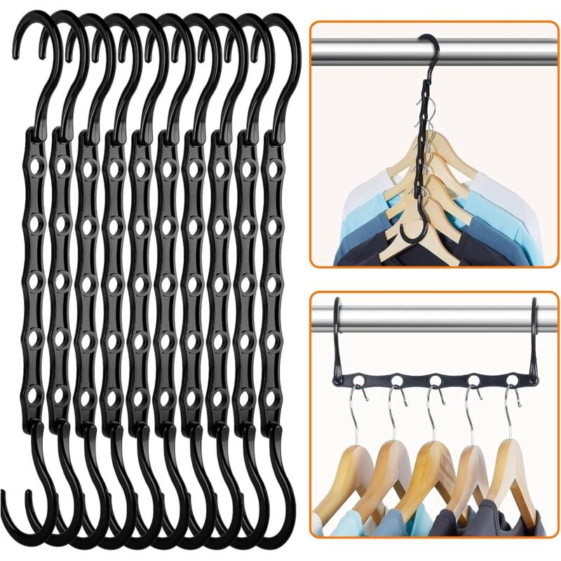 [niemals Verwendet] 10 Platzsparende Kleiderbügel Mit 5 Löchern, Schwarze Kunststoff-mehrzweckbügel, Multifunktionale Schrankhaken, Kleiderorganizer Für Hemden, Anzüge, Hosen Und Kleider
