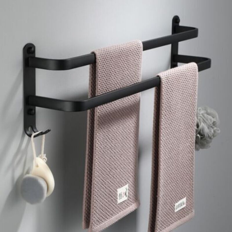[niemals Verwendet] 2-stöckiger Handtuchhalter Ohne Bohren, Schwarzer Handtuchhalter Mit Haken – Geeignet Für Badezimmer Und Schlafzimmer – 50 Cm