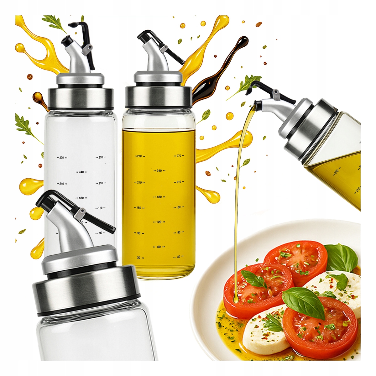 2x Glas-spenderbehälter Mit Skala, 300 Ml, Für Öl, Essig, Sirup, Soße