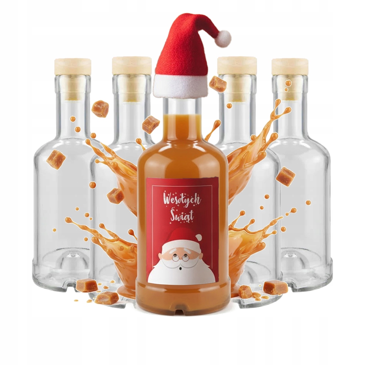 5 Glasflaschen Zum Verschenken Tadek 250ml Likör Mit Weihnachtsmannmütze