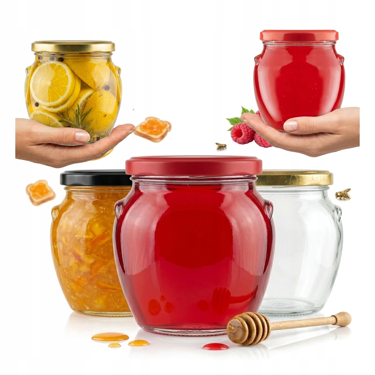 5x Glas Amphore 520 Ml Marmelade, Honig, Gewürze + Deckel Fi82