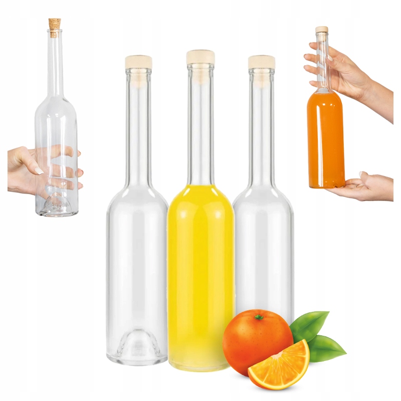 5x Fenice Glasflaschen 500ml Mit Korken Für Liköre, Weinflaschen 0,5l