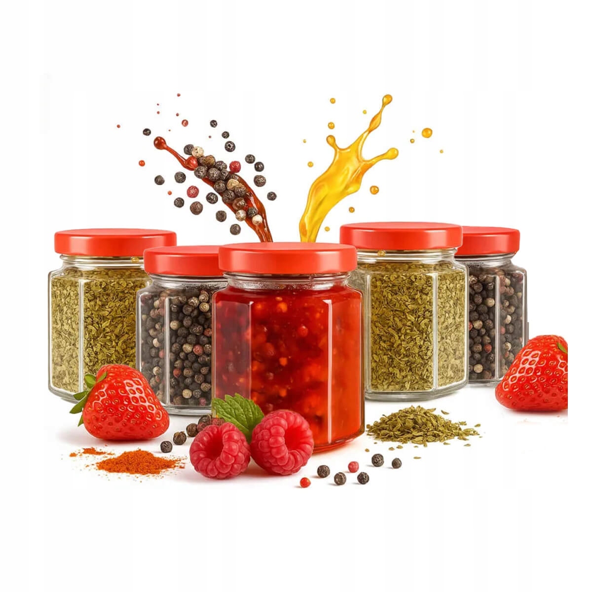5 Sechseckige Glasbehälter À 200 Ml Für Marmelade, Honig, Konfitüre, Gewürze