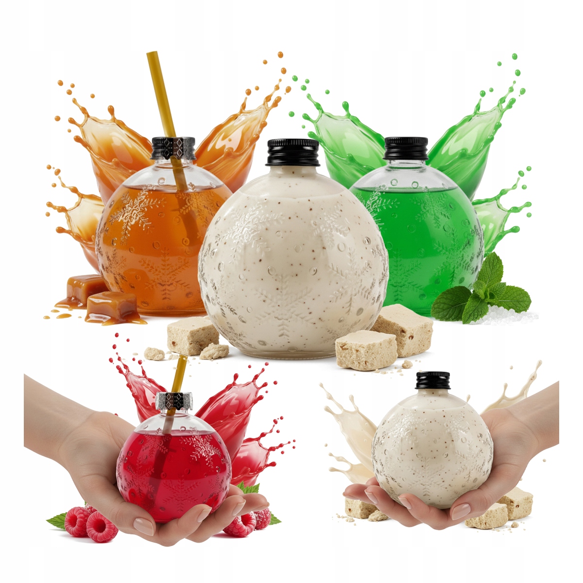 5x Glasflaschen Bombka 400 Ml Cap Weihnachtsgeschenk Liköre