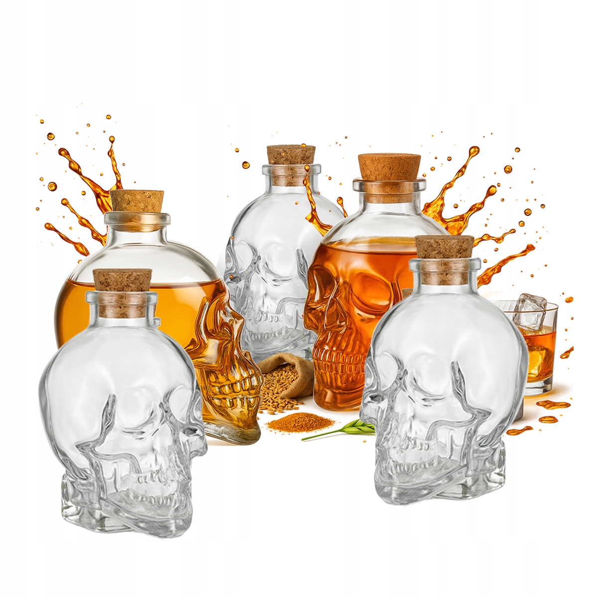 5x Totenkopf-glaskaraffe 400ml Flaschen Für Alkoholische Getränke, Wein, Geschenkdekoration