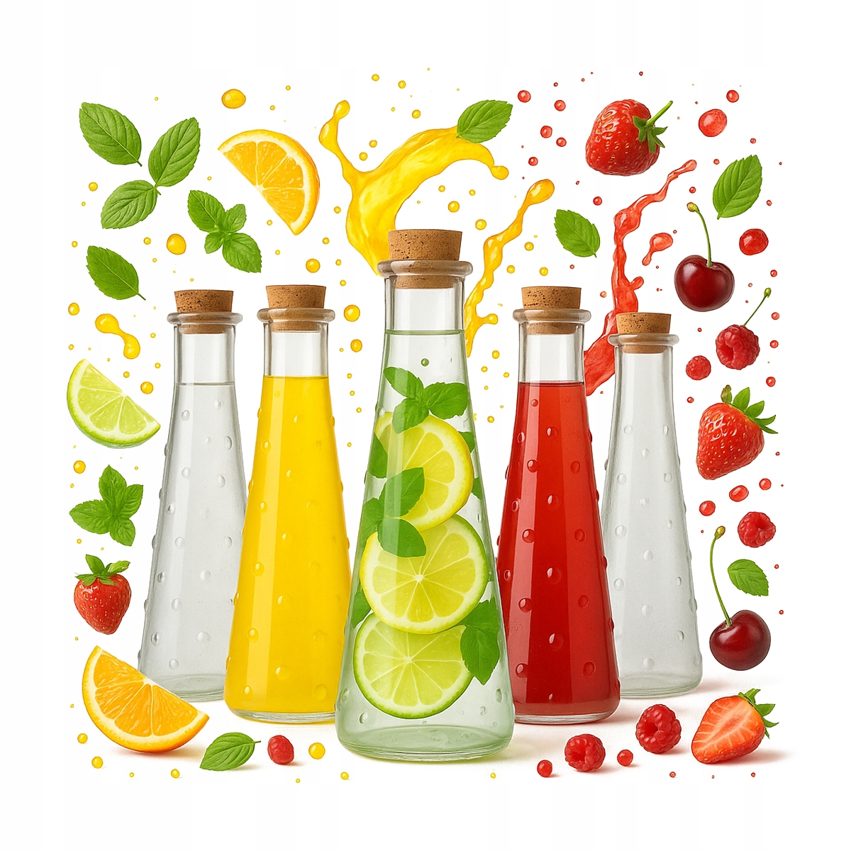 5x Ibiza Glasflaschen 240ml Karaffe Für Wasser, Saft, Alkohol, Liköre, Olivenöl