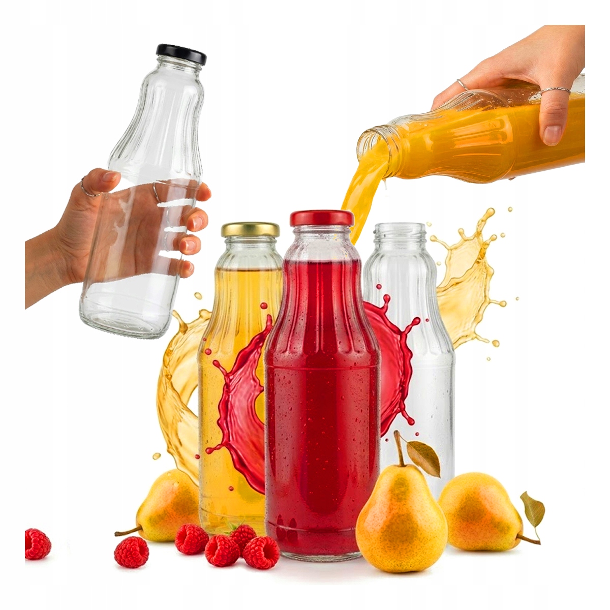 5x Obstflasche 1l Für Saft, Milch, 1000ml + Deckel Glasflaschen