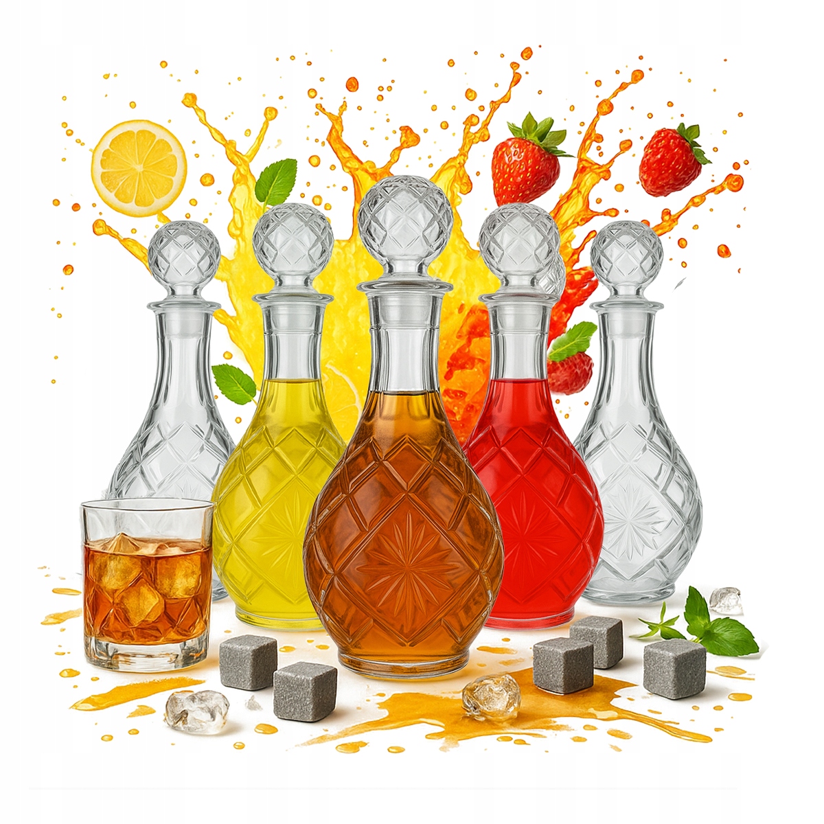 5x Pina Glaskaraffe 900ml Für Liköre, Alkoholische Geschenkbehälter 0,9l