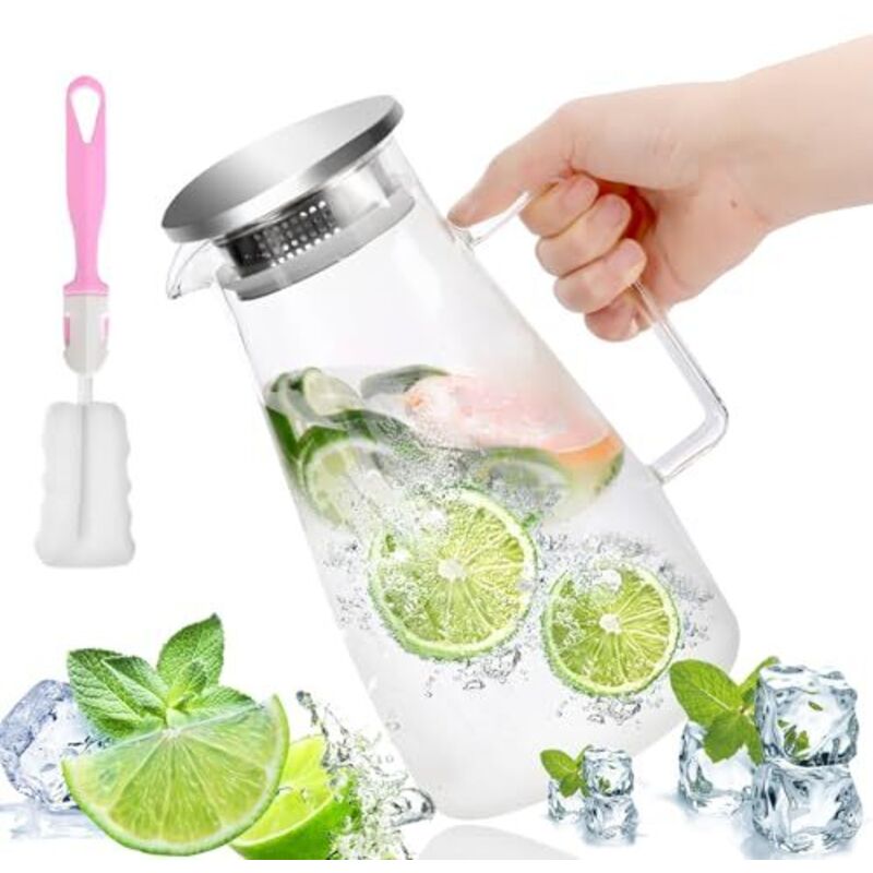 1,8-liter-glaskaraffe Mit Deckel Und Griff, Feinfilter Für Wasser, Eistee, Saft, Kaffee, Milch Und Wein – Ulisem