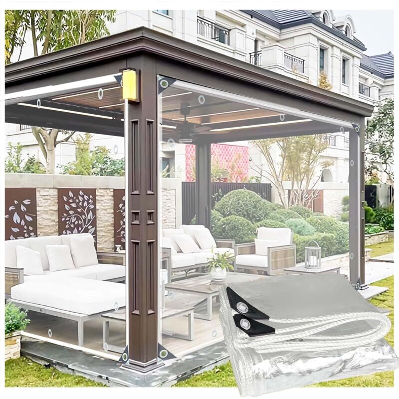 Oem – Transparente Schutzplane 1,2 M X 2,9 M – Wasserdicht 0,35 Mm – Ösen Alle 50 Cm – Zum Schutz Von Möbeln Und Pflanzen