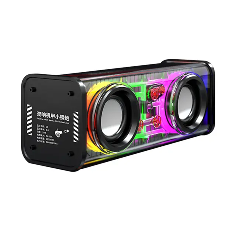 V8 Transparenter Bluetooth-lautsprecher Mit Schillernder Rgb-beleuchtung, Dual-sound, Mechanischem Design, Kleinem Stahlgehäuse, Kompatibel Mit Tws Und Tf-karten.