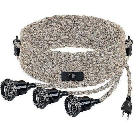 Diy-pendelleuchte Aus Hanfseil Und Textilkabel. 3e27-glühbirnen Mit Schalter Und Stecker. Retro-stil. 9 Meter Langes Kabel.