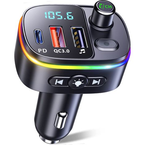 Bluetooth-autoradio. Qc3.0 & Pd18w Usb-c Bluetooth 5.3 Fm-transmitter Mit Freisprechfunktion. Bluetooth-adapter Für Autoradios Mit Unterstützung Für Siri Und Google Assistant. Usb-anschluss. 9 Rgb-hin