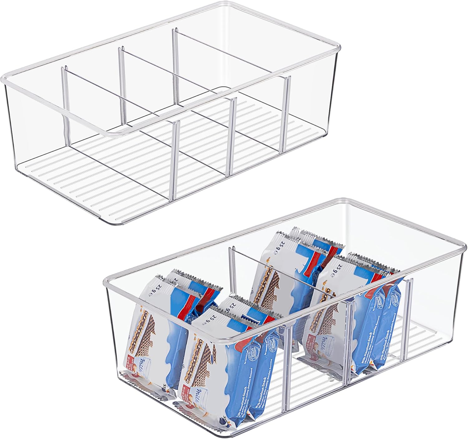Set Mit 2 Kühlschrank-organizer-boxen Mit 4 Fächern, Bpa-frei, Stapelbar, Transparent, Ideal Für Die Aufbewahrung Von Teebeuteln, Snacks Und Gewürzen.