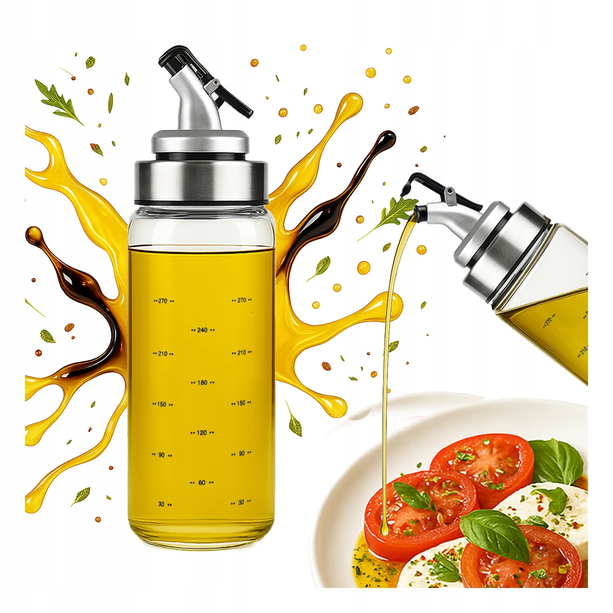Glasbehälter Mit Skala, 300 Ml, Für Öl, Soße, Essig, Sirup