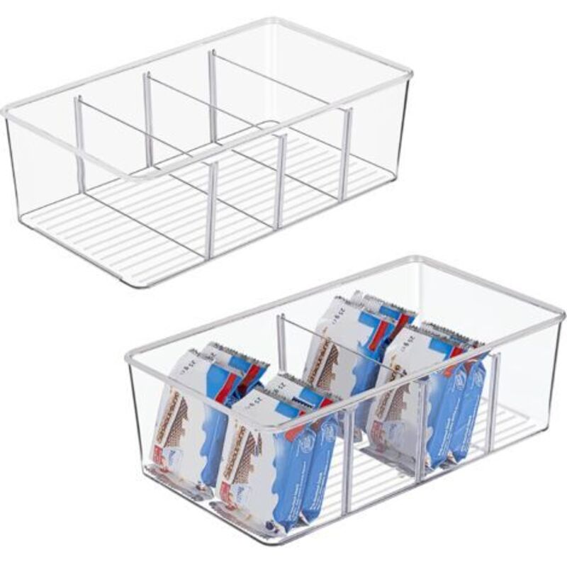 Ulisem Kühlschrank-aufbewahrungsbox-set, 2 Transparente Kunststoff-aufbewahrungsboxen Mit 4 Fächern Für Gewürze, Snacks Und Zubehör -